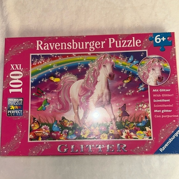 Ravensburger Glitter 100 Piece XXL Puzzle Pink Pony, Butterflies, Rainbow New - Picture 1 of 7